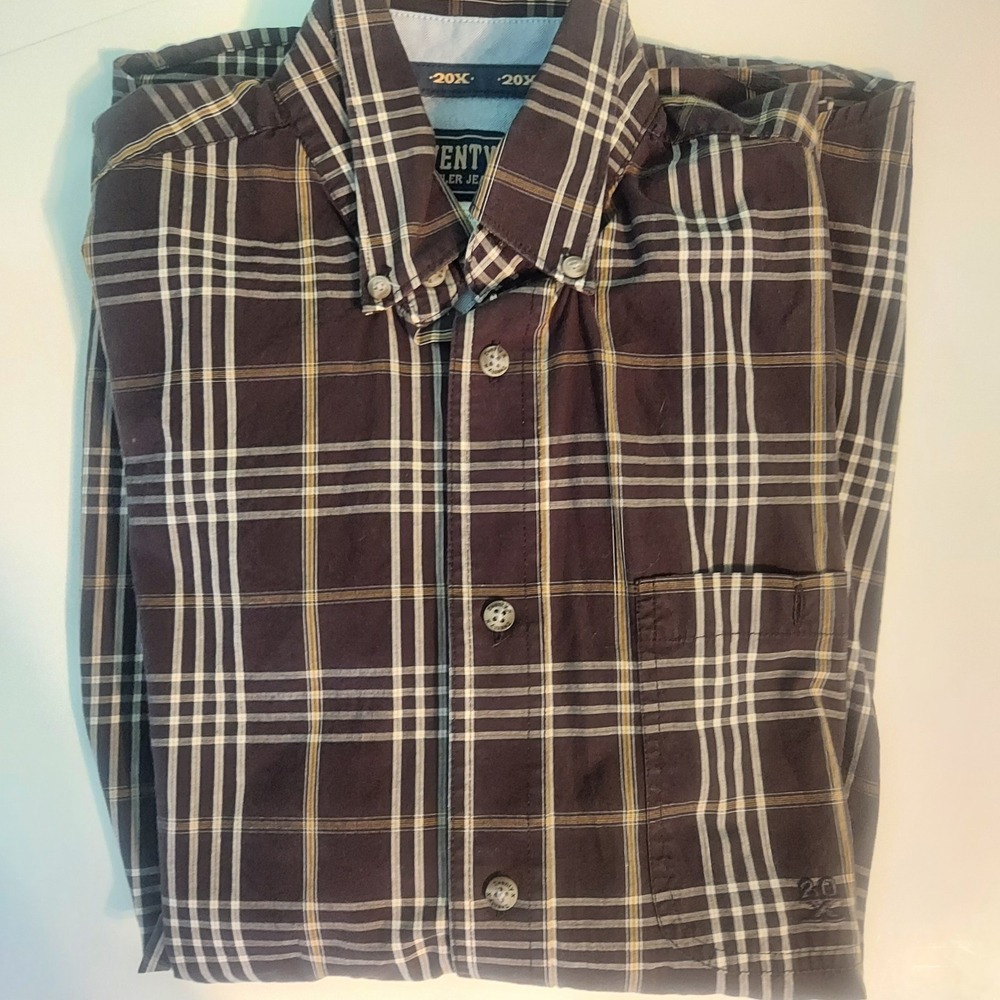 WRANGLER TWENTYX Men's Brown Plaid Button Down Long‎ Sleeve Shirt - Size M